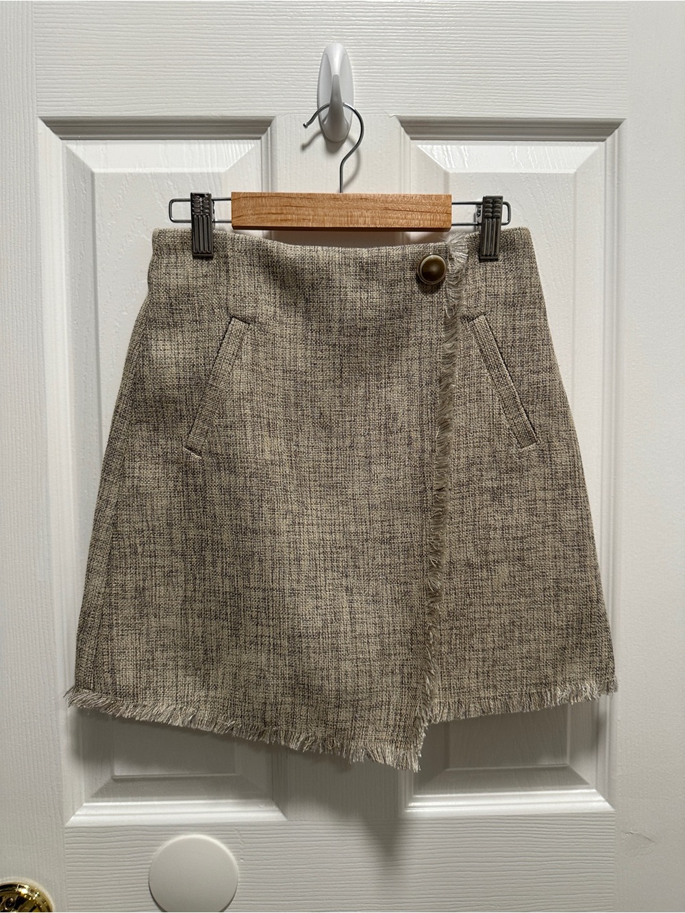 Grey Tweed Fringe Mini Skirt
